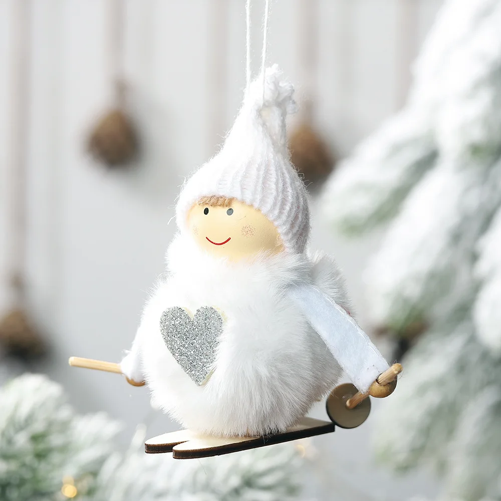 Милые куклы Снеговик на лыжах, рождественские украшения, подвесные Подвески, милые игрушки Ангел, рождественские украшения для дома, Рождественский Декор - Цвет: Белый