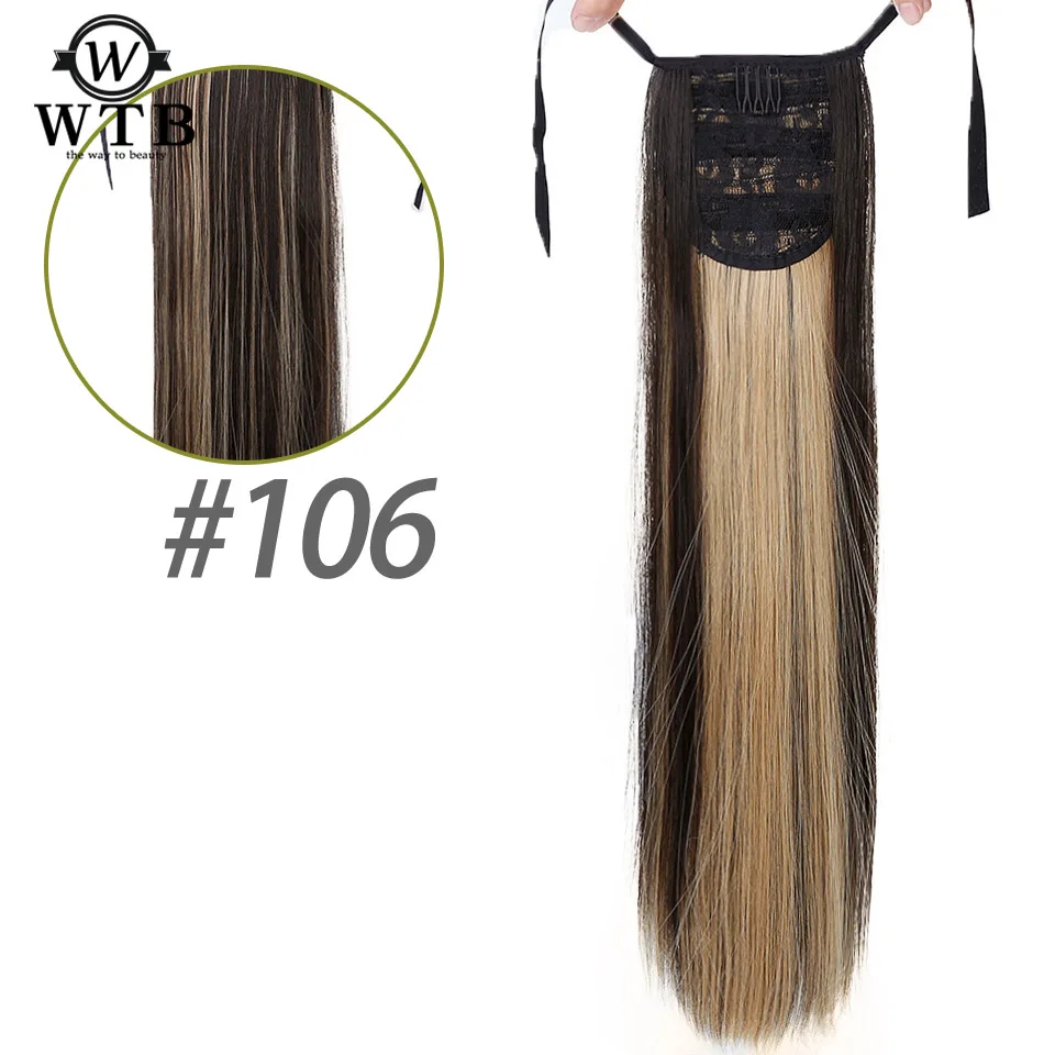 WTB Synthetic long straight hair red brown black Hair Heat Resistant Ribbon Drawstring Ponytail Pieces Extension - Цвет: 106