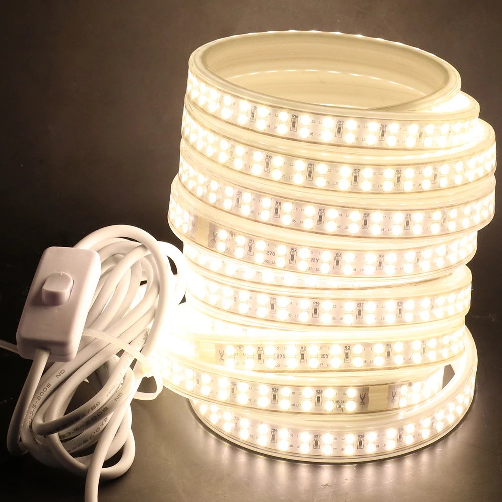 

Super Bright Led Strip Light 220V 2835 208LED/M White/Warm White Waterproof Led Tape Ribbon EU Power Plug Switch with 3m Cable