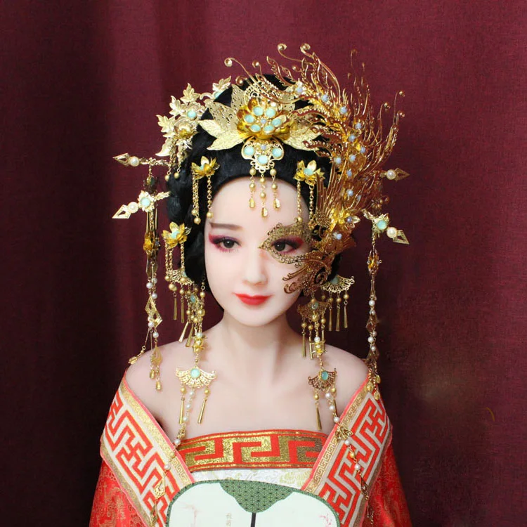 

Phoenix Facial Mask Cosplay Hanfu Hair Accessory Bride Wedding Tiara Empress Princess Wedding Tiara Drama Photography Hat