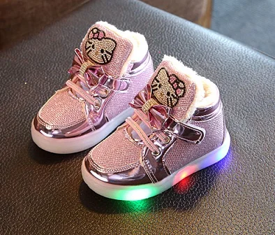 

Winter warm keep 2018 Children's Winter casual shoes Shoes Kid's Keep Warm Shiny Skin Shoes Girls Glowing Fashion Boot