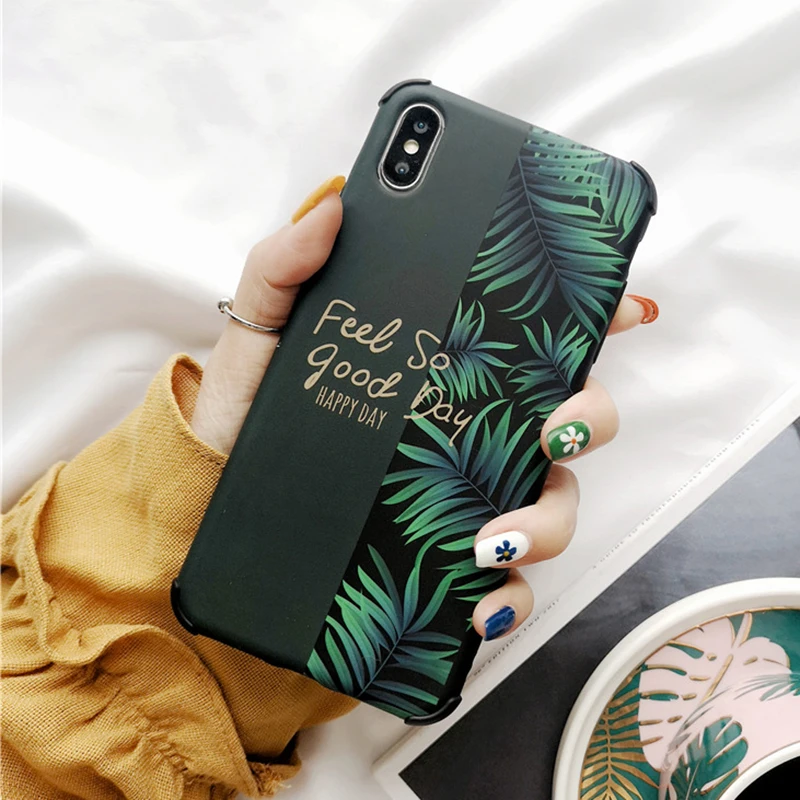 

Splicing Plants Anti-knock Phone Cases For iPhone XS Max XR 6 6S 7 8 Plus XS X Soft IMD Banana Leaf Letters Back Cover Case