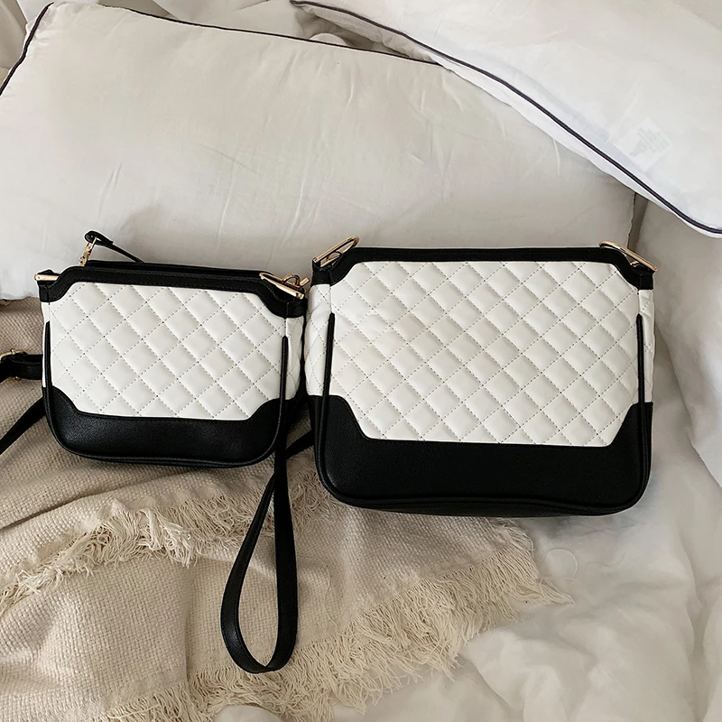 

2019 PU Leather Women Messenger Bag Plaid Ladies Crossbody Bag Chain Trendy big Small shoulder bag Shopping Handbag black white