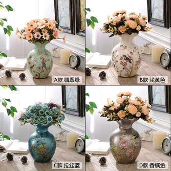 

European ceramic vase flower simulation set decoration Home Furnishing pastoral living room crafts vase