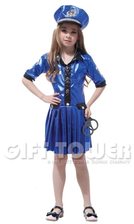 М~ XL довольно супер здорово полиции девушка косплей костюм для вечеринки на Хэллоуин карнавальный Детский подарок шоу сценический костюм голубое платье Hat - Цвет: Синий