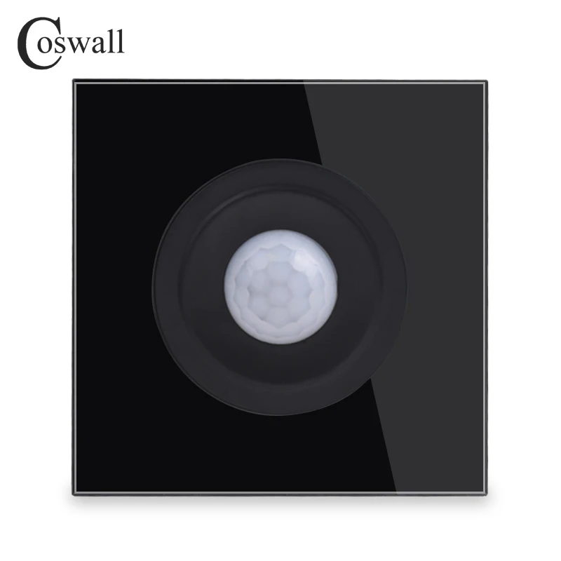 Coswall Кристалл закаленное Стекло черный Панель движения человеческого тела Сенсор настенный выключатель прерыватель Мощность свет conmutador R11