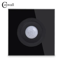 Coswall Crystal Tempered Glass Panel Human Body Motion Sensor Wall Light Switch Adjustable Time Delay And Induction Distance