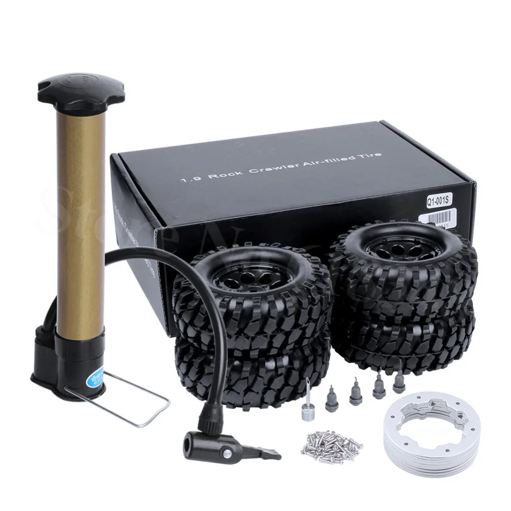 

4PCS 1.9 Air Pneumatic Beadlock Wheel Rims & Tires Inflator Pump for 1/10 HSP RC4WD D90 Axial SCX10 RC Rock Crawler Truck