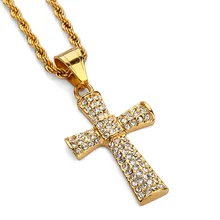 

Fashion Hip Hop Mens Cross Necklace Studded Rhinestone Bling Stainless Steel Jewelry Design Gold Plated Chain Punk Men Necklaces
