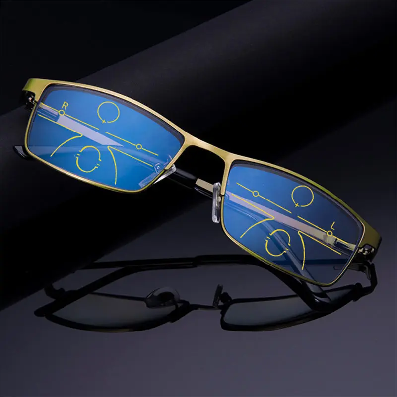 XojoX, анти-синий светильник, очки для чтения, для мужчин и женщин, сплав, близкое дальнее видение, прогрессивные, Мультифокальные очки, диоптрия дальнозоркости+ 1,0 - Цвет оправы: Золотой