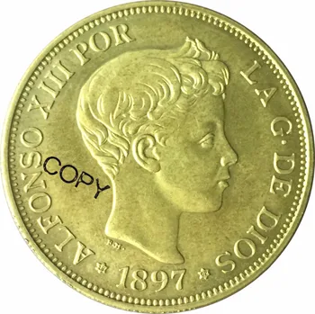 

Spain 100 Pesetas 1897 Gold coin of Alfonso XII Brass Metal Copy Coin Commemorative COINS