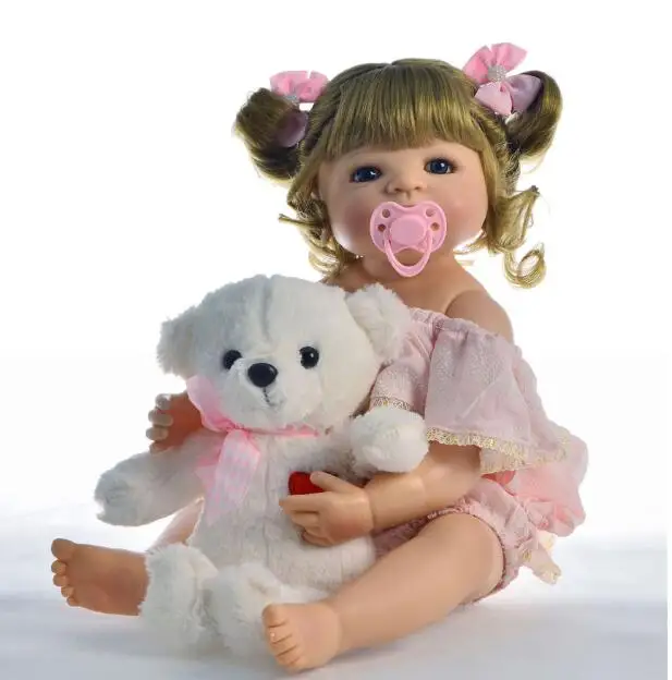 girl and bear Модные куклы блонд для девочек реалистичные силиконовые куклы Bebes Reborn 55 см живые голубые глаза детские игрушки для детей, вечерние подарки - Цвет: girl and bear