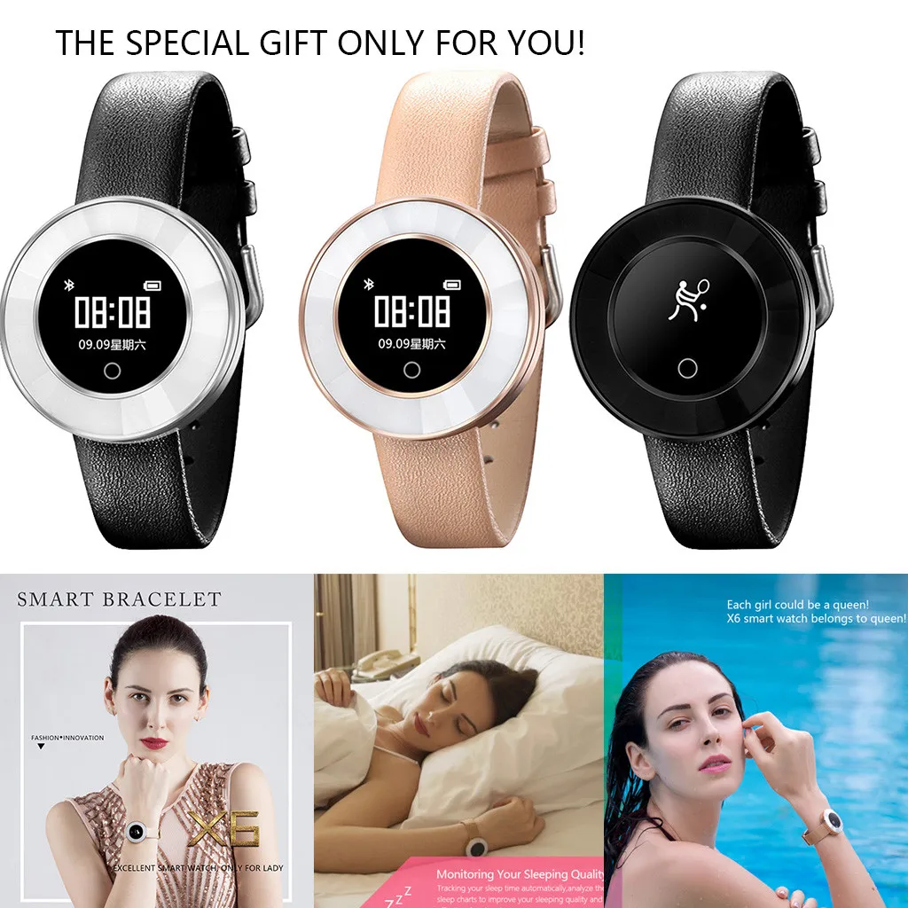 Топ люксовый бренд X6 кровяное давление/Кислород крови/монитор сердечного ритма для женщин девочек Водонепроницаемый Смарт Bluetooth браслет часы подарок