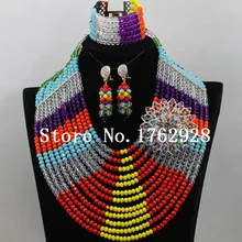 Чудесные Радуга Цепочки и ожерелья хрустальные украшения из бисера набор в африканском стиле нигерийские Свадебные бисер комплект ювелирных изделий, c000586