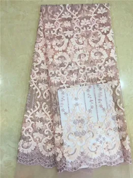 

2019 Latest Design African Tulle Lace Fabric With Beads High Quality French Net Lace Fabric For Wedding Dress Pink(FJ-4-19