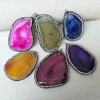 

5pcs Natural Druzy agat e Stone Quartz Slice Pendant,Jewelry Charm,Pave Crystal for DIY necklace Women Jewelry Finding PD750
