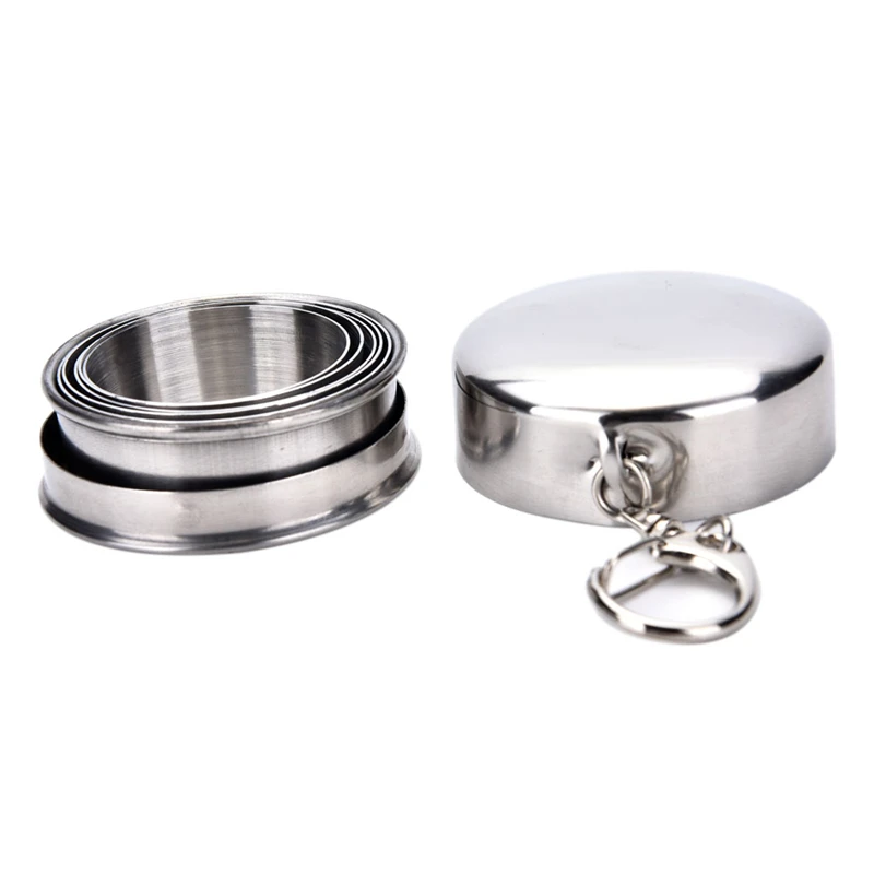 75 ml Acero inoxidable plegable telescópico plegable taza de agua taza de cerveza al aire libre viaje Camping suministros plegable Drinkware