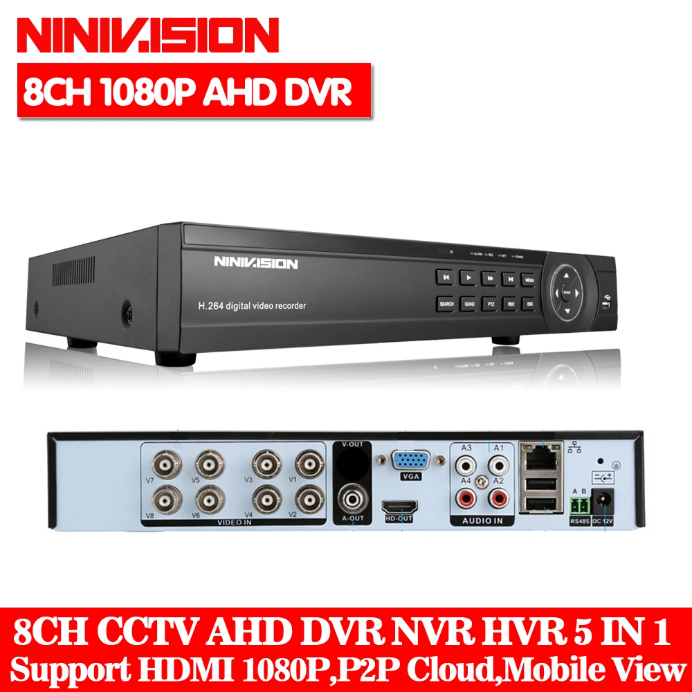 8-канальный 1080P DVR система ONVIF мини NVR 8-канальный AHD Гибридный DVR HDMI 1080P H.264 P2P облачный сетевой видеорегистратор CCTV 8-канальный DVR рекордер