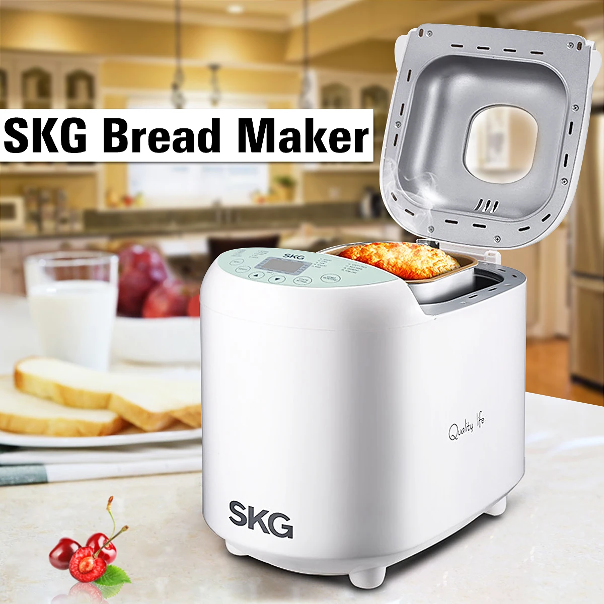 

SKG 110V Automatic Bread Machine Maker 19 Programmable With Recipes Nonstick Coated 2LB Beginner Friendly Timer Intelligent