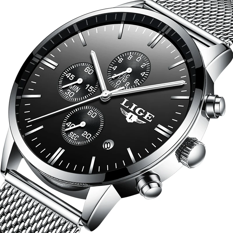 

LIGE Mens Watches Top Brand Luxury Gold Quartz Men Watch Drop Shipping Mesh Strap Casual Sport Male Clock Relogio Masculino