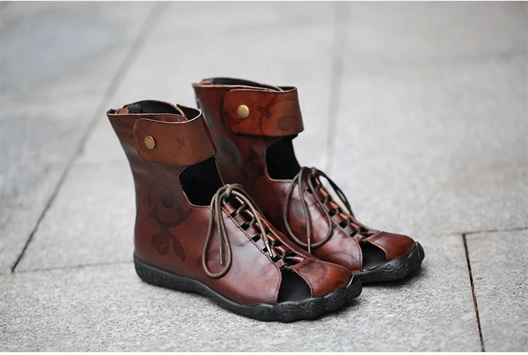 GKTINOO/оригинальные женские сандалии ручной работы из воловьей кожи; обувь из натуральной кожи в стиле ретро; летние ботинки в римском стиле с вырезами; большие размеры