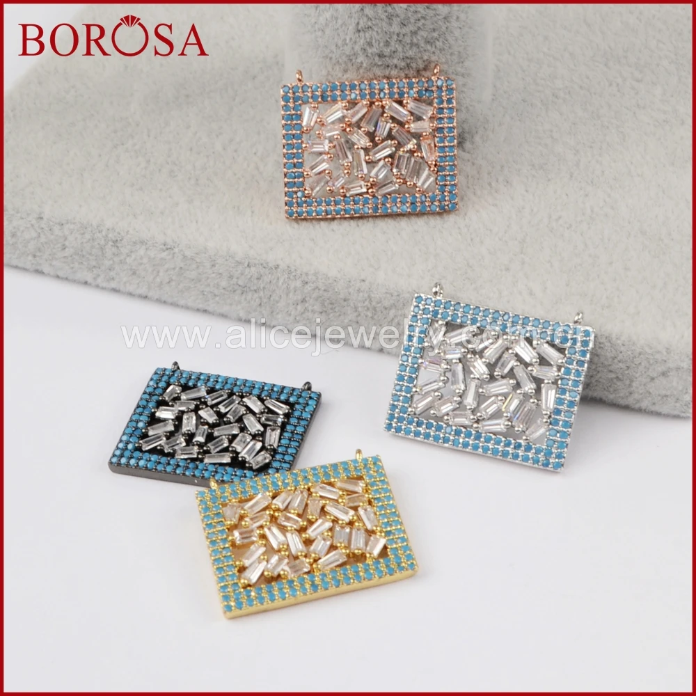 

BOROSA Multicolor CZ Micro Pave Blue Cubic Zircon Rectangle Crystal Connectors Pendants for Necklace DIY Jewelry Making WX614