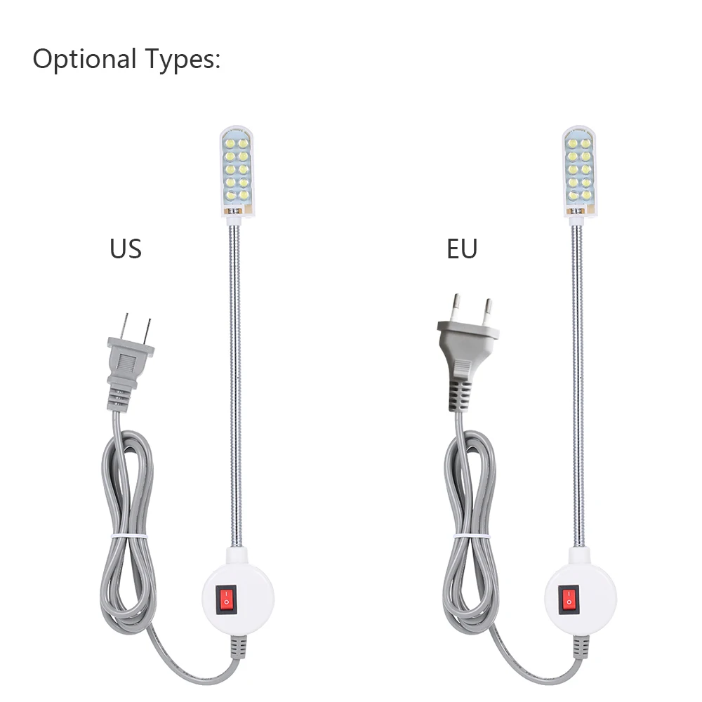 США/ЕС Plug швейная машина светодиодный свет 0,5 W 10 СВЕТОДИОДНЫЙ Магнитный монтажное основание лампа на гибкой ножке для всех швейных освещение машины