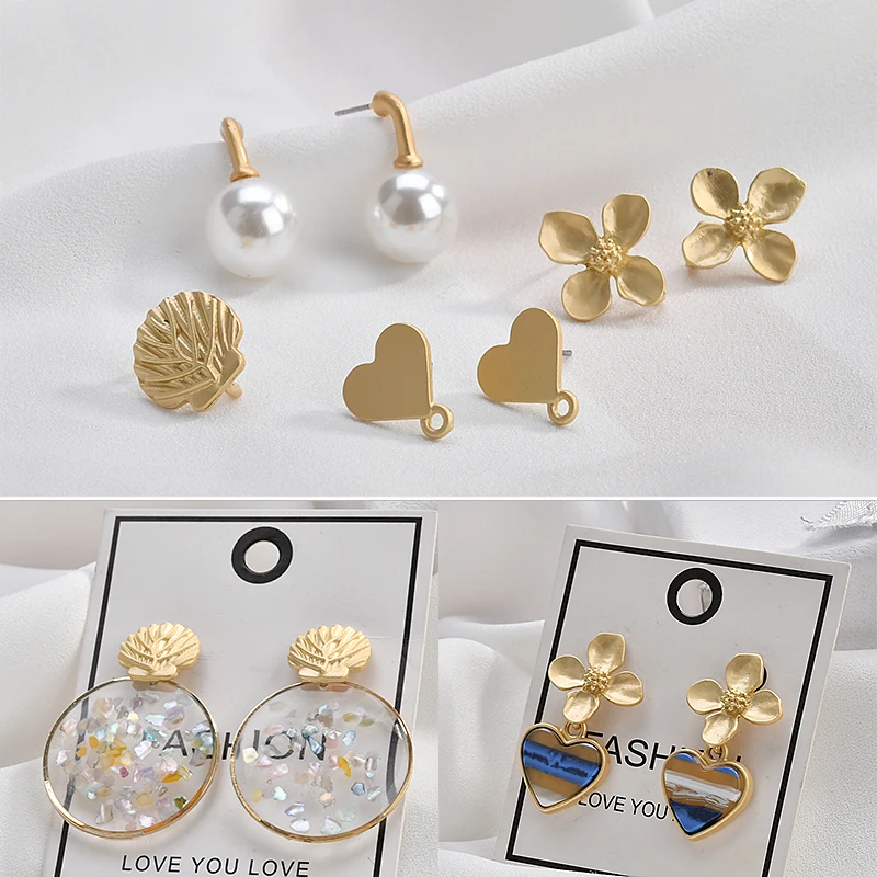 Yakin Flower Peach Heart shell ear nail Earrings ear needle material diy handmade jewelry Accessories