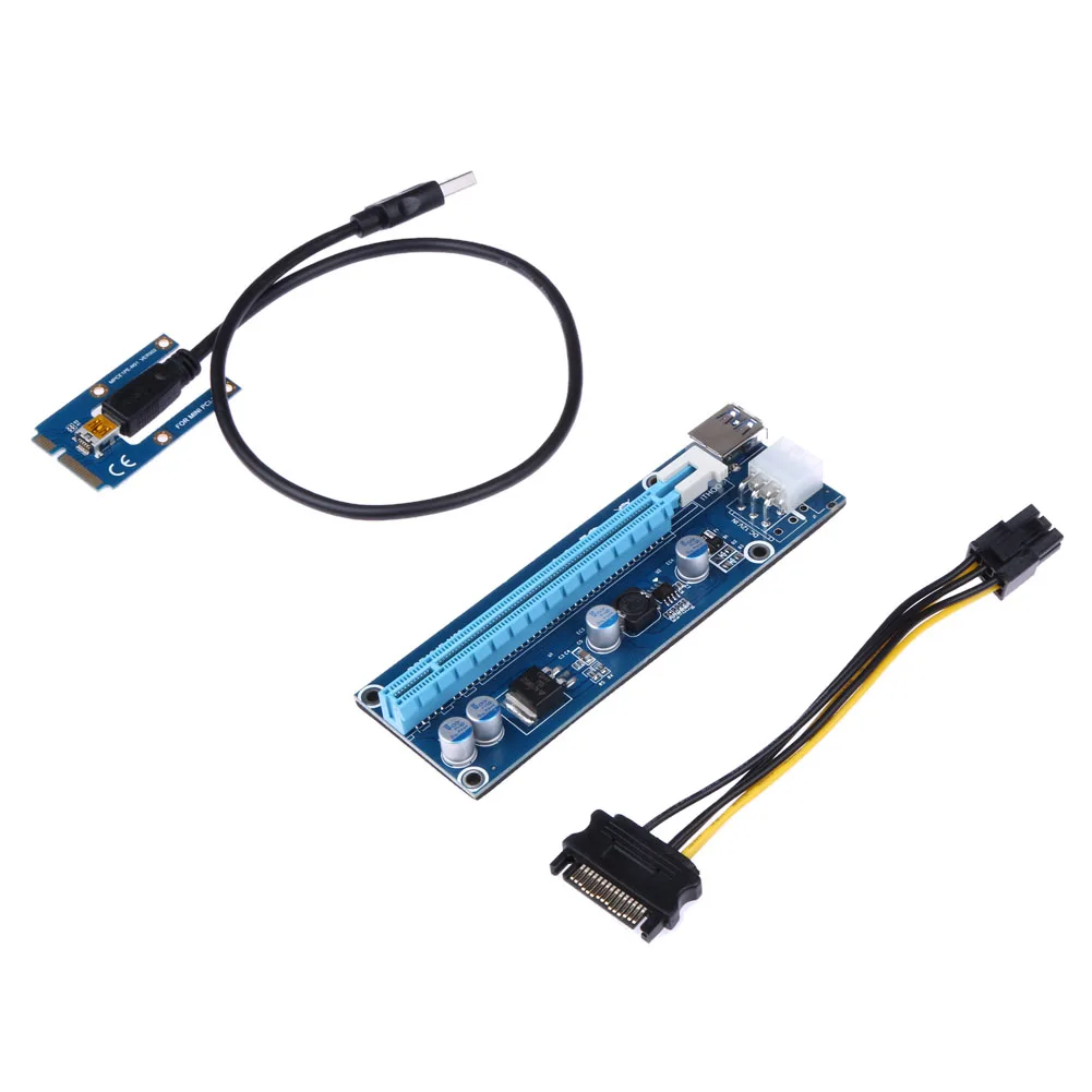 40 см MINI PCI-E USB 3,0 PCI-E Express 1x to16x удлинитель Riser Card Adapter SATA 6Pin кабель питания для майнинга биткоина