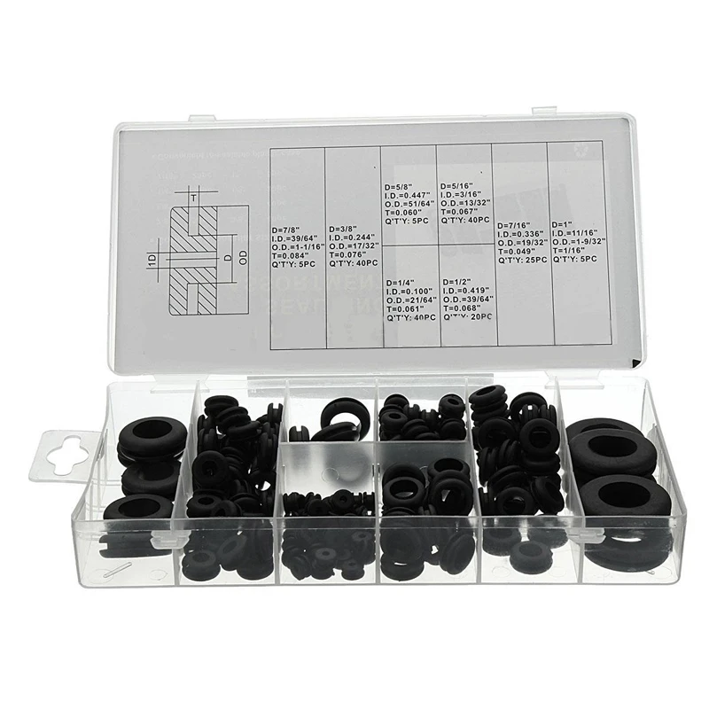 

180Pcs/Box Rubber Grommet Retaining Ring Set 8 Sizes Grommet Gasket For Protects Wire Cable & Hose Custom Part Rubber Seal New