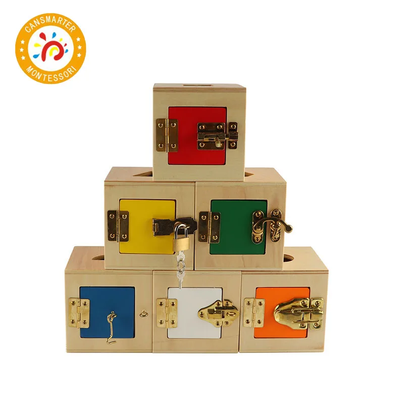  Montessori Materials Lock Box Wooden Toys Sensorial Education Baby Toys