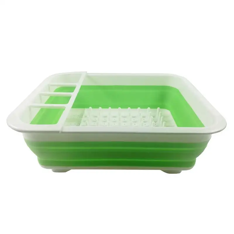Складная Кухня посуда дренажная стойка для столовых приборов коробка для хранения складной мытья посуды стойка-сушилка подстаканник корзина Органайзер - Цвет: Зеленый