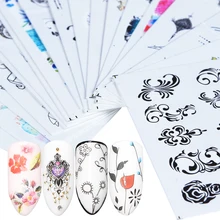40 шт Mix цветущие цветы ногтей Стикеры Водные Наклейки черные кружевные украшения Советы украшения ногтей ползунок Маникюр LASTZ608-658
