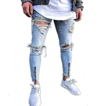 

Slim Fit Jeans for Men Straight Men Denim Jeans Hole Jeans Homme