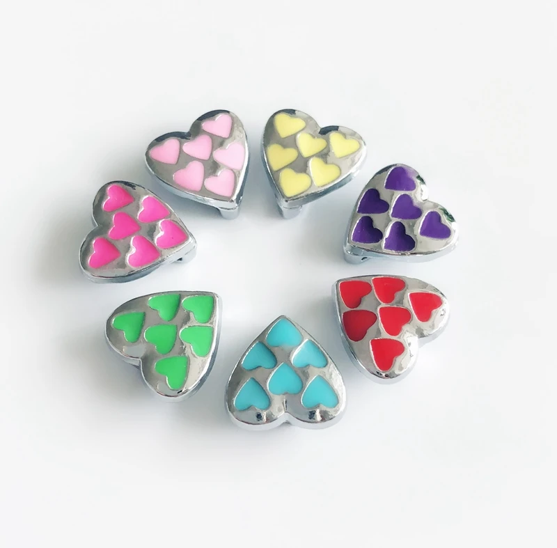 

Free Shipping, 20PCS 8MM Enamel Mixed Color Heart Slide Charms Slide Letters Fit 8mm Belts Bracelets