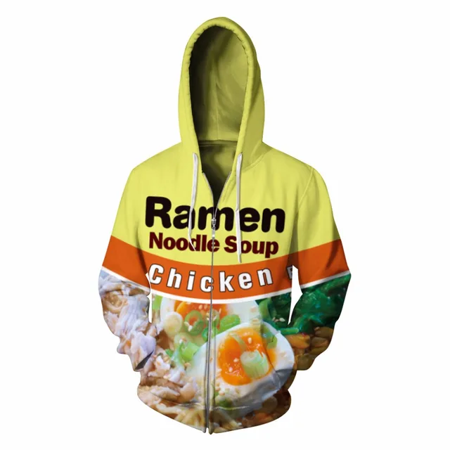 Ramen Noodle Soup Hooded Sweatshirt Zipper Jacket Velvet 3D Printed