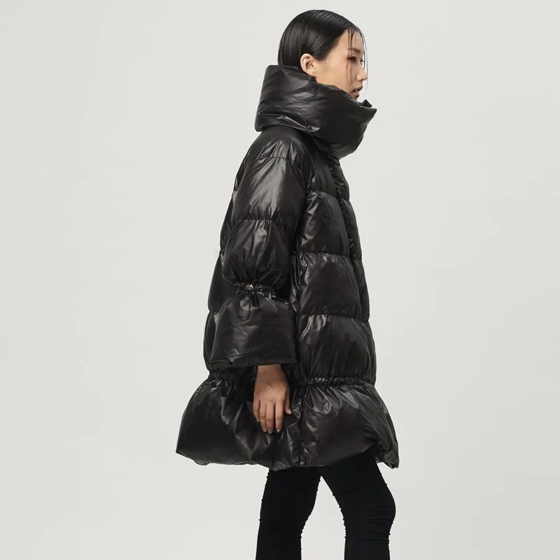 Зимняя куртка-пуховик женская одежда приталенная парка с воротником-стойкой и гусиным пером теплая верхняя одежда трапециевидной формы Okd451