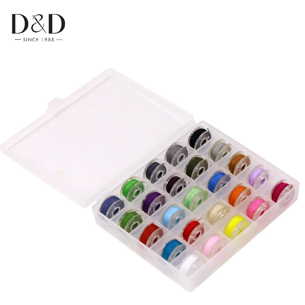 

25Pcs Thread Bobbins Sewing Machine Spools Plastic Case Storage Box with Multicolor Polyester Threads for Sewing Machine