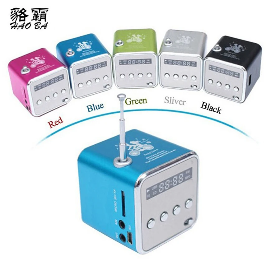 HAOBA TD-V26 FM Radio Mini Portable Speakers Metal Antenna Subwoofer MP3 Music Player Support USB Micro SD TF Card Computer