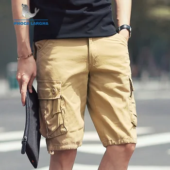 

2019 NEW Summer Men's Baggy Multi Pocket Military Zipper Cargo Shorts Breeches Male Long Mens Tactical Short Male Plus Size