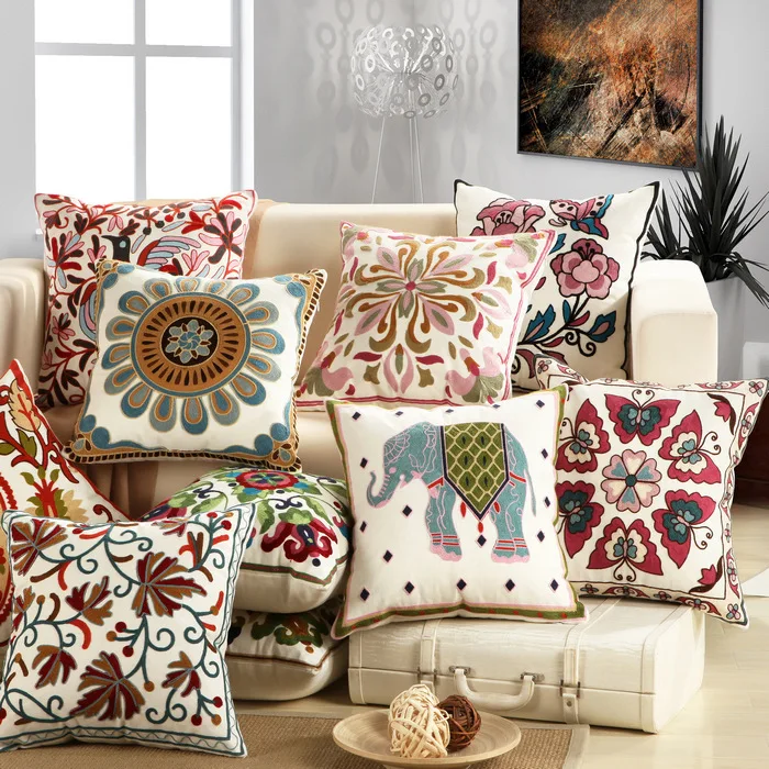 

1Pcs Embroidery Elephant Flower Pattern Cotton Pillow Cushion Cover Home Decor Sofa Bed Decor Decorative Pillowcase 40152