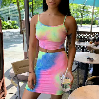 

Women Sets Summer Crop Top Mini Skirt Bodycon Evening Party Two Piece Set 2 Piece Set Outfits Clothing Sets Ladies Streetwear