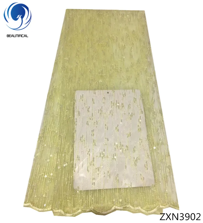 

BEAUTIFICAL high quality french lace african bridal lace fabric nigerian french tulle lace with sequins 5yard yellow dress ZXN39
