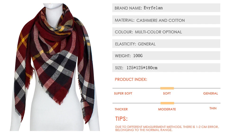 Evrfelan Fashion Warm Women's Scarf High Quality Winter Scarves Female Neck Wear Plaid bufanda Triangle Shape Scarf Wholesale