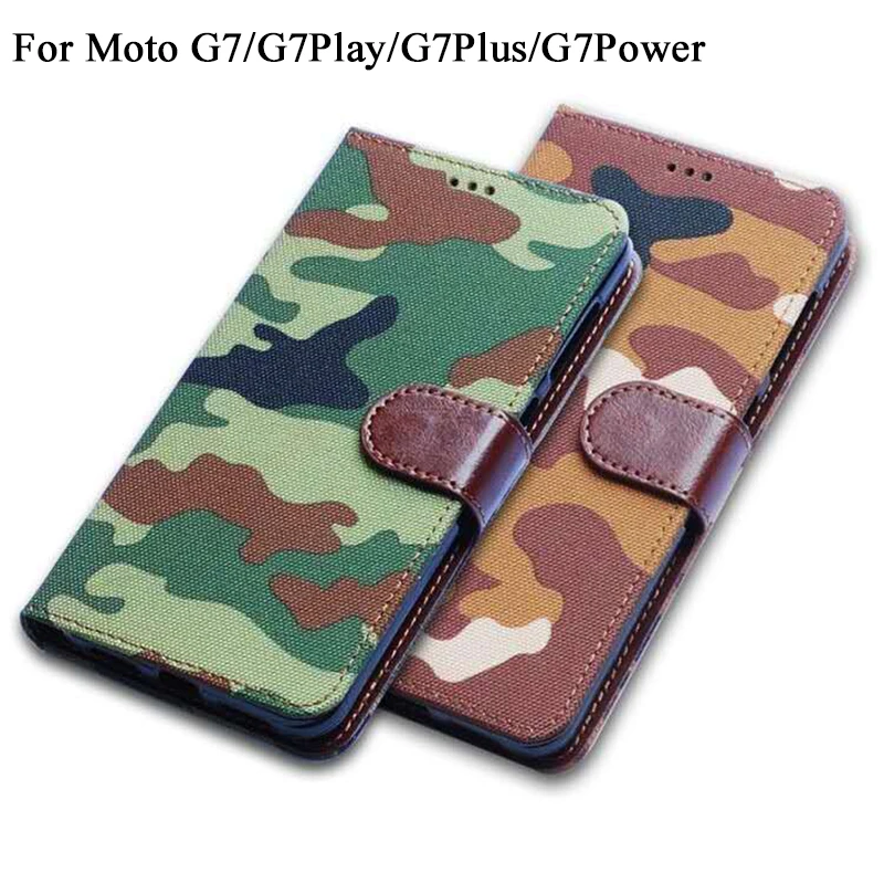 

Army Camouflage Leather Phone Case for Lenovo Motorola Moto G7 Play G7Play Plus Flip Wallet Cover fundas bag for Moto G7 Power