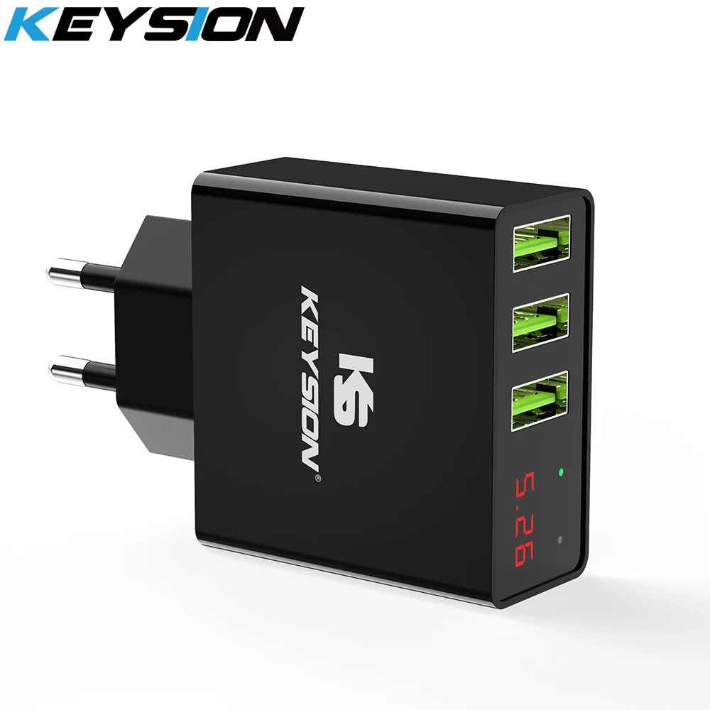 KEYSION LED الرقمية 3 منافذ شاحن يو اس بي العالمي الحائط الهاتف المحمول شاحن آيفون XS ماكس XR X 8 7 لسامسونج S8 s9 محول