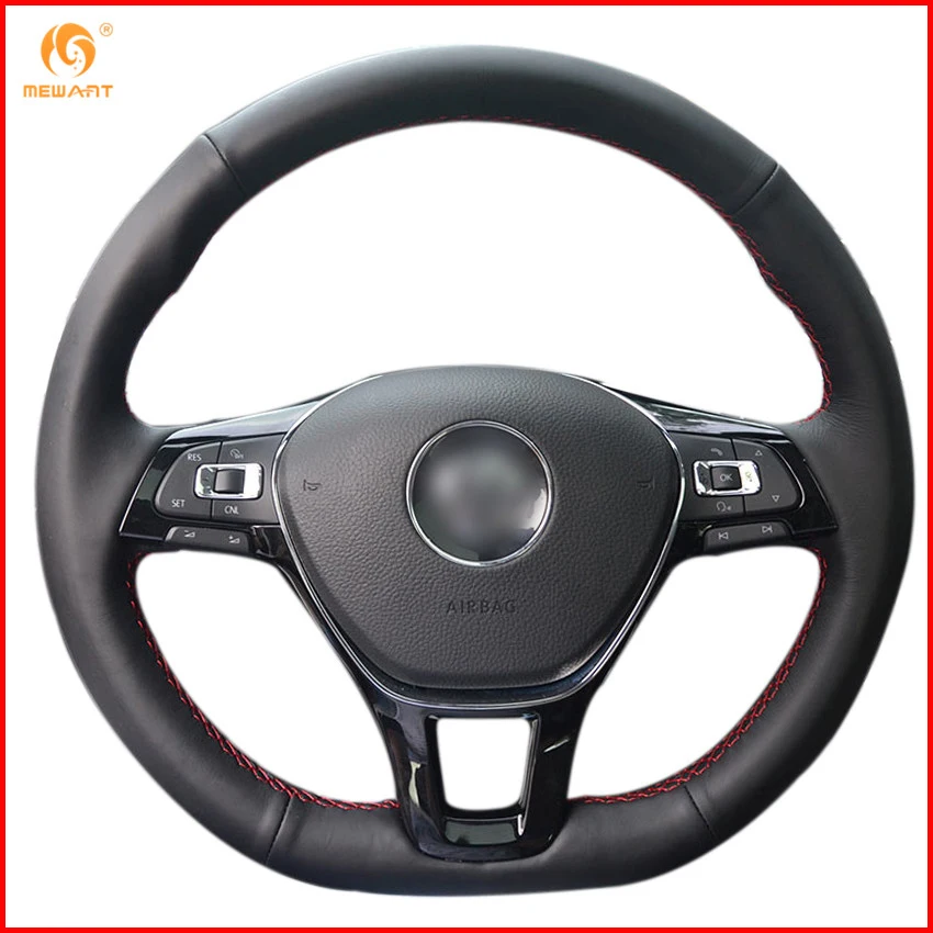 MEWANT черный чехол на руль из натуральной кожи для Volkswagen VW Golf 7 Mk7 New Polo Jetta Passat B8 Tiguan