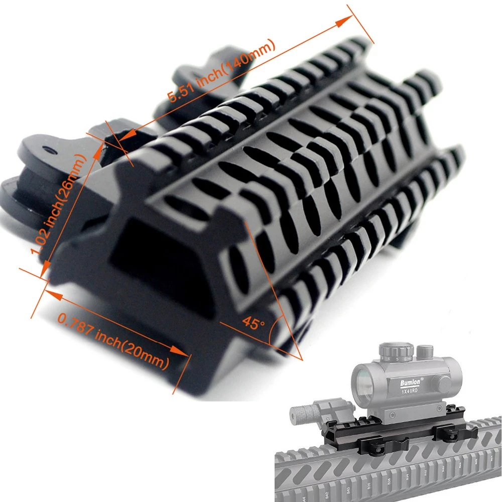 90 Degree 45 Degree Dual Rail Mount 40mm/1.5 inch with 3 Picatinny Slots Riser 90 Degree 45 Degree Dual Rail Mount 40mm/1.5 inch with 3 Picatinny Slots Riser