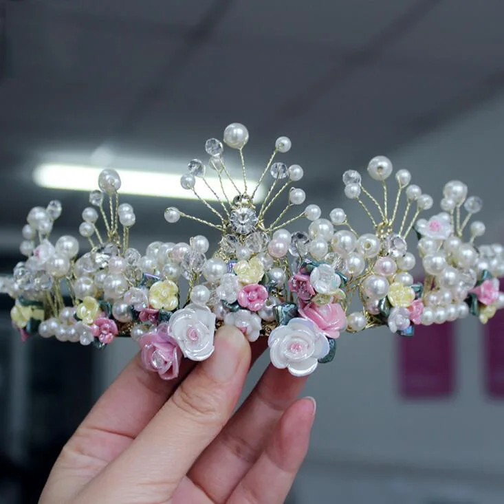 Головной убор невесты керамическая корона с жемчугом головной убор невесты цветок свадебное украшение для волос