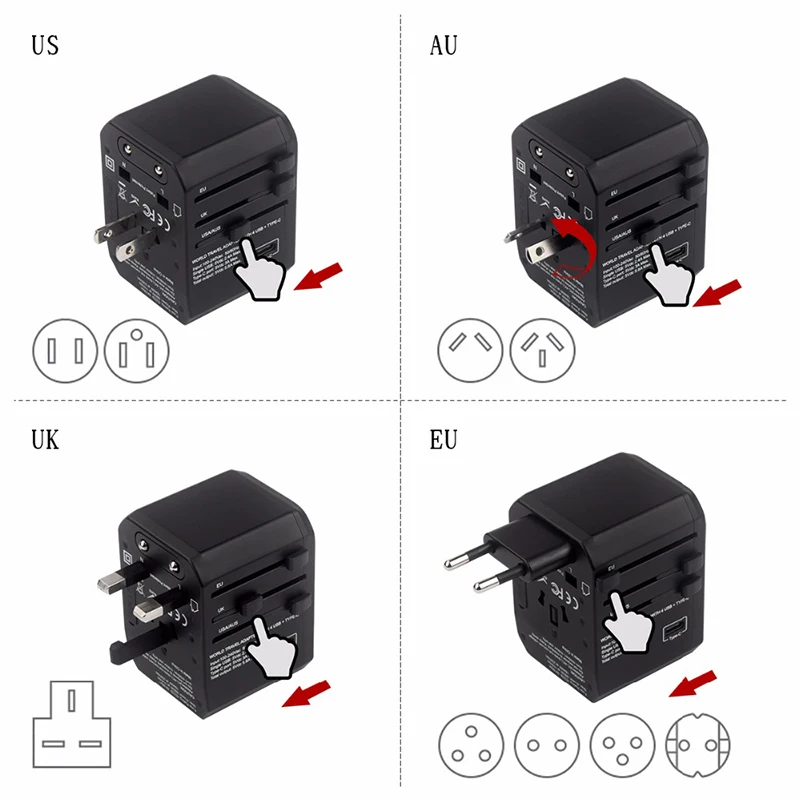 Адаптер для путешествий Voulttom UK AU EU US 4в1 Международный адаптер для зарядки usb type-C зарядное устройство для мобильного телефона универсальный адаптер